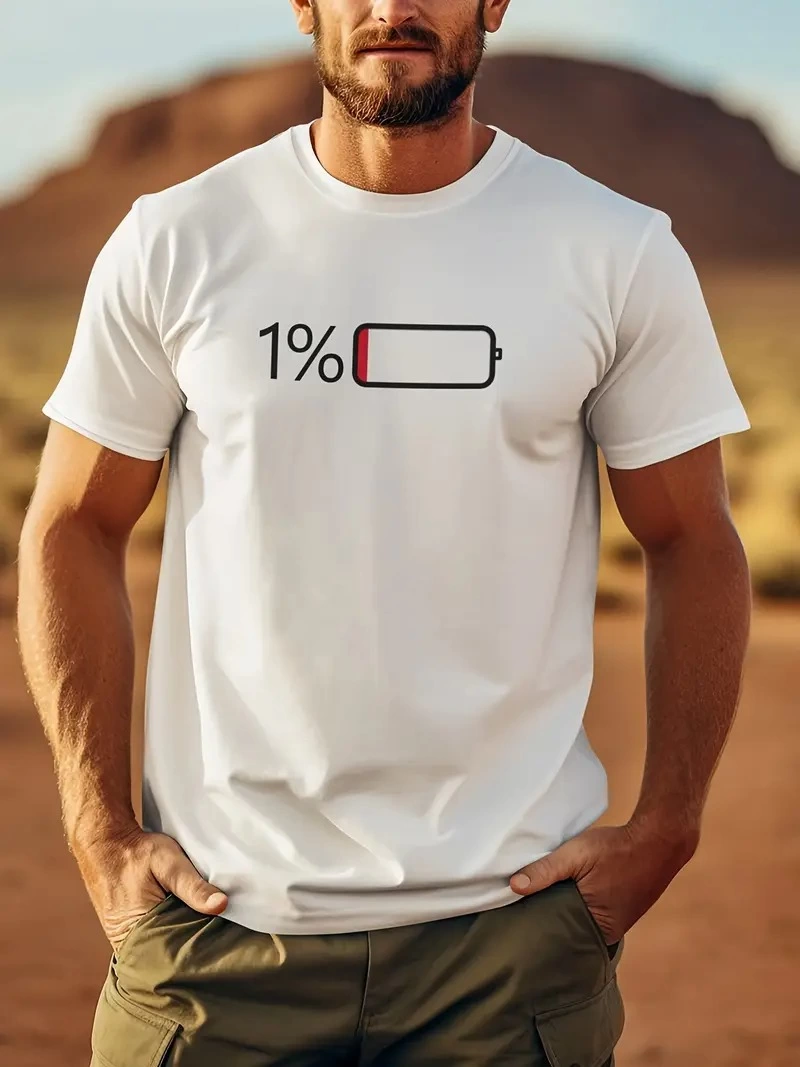 ASSEMA Erkek Sarj %1 Baskılı T-Shirt Kısa Kol Bisiklet Yaka Regular Fit Tişört - Beyaz