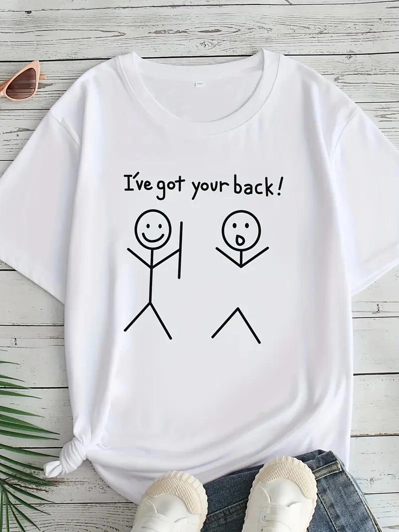 ASSEMA Kadın "I've Got Your Back" Baskılı Kısa kol Tişört - Beyaz