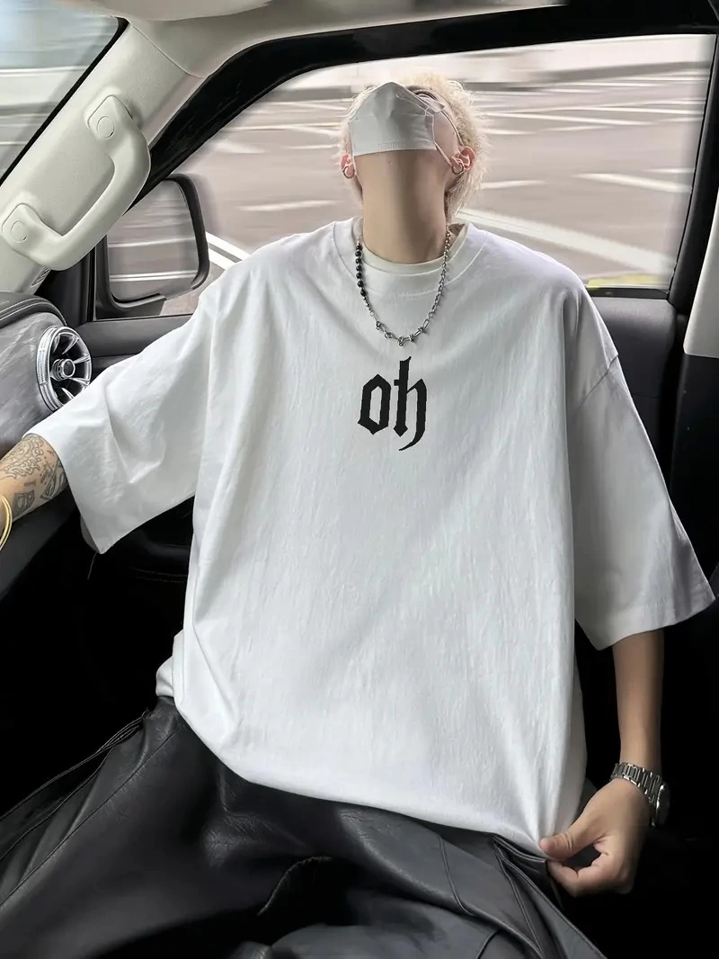 ASSEMA Erkek Baskılı Tişort Kısa Kol Bisiklet Yaka Ovarsize T-Shirt - - Beyaz