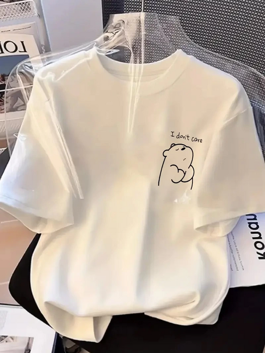 ASSEMA Kadın T-Shirt Kısa Kollu, "Umrumda Değil" Baskılı tişort - Beyaz
