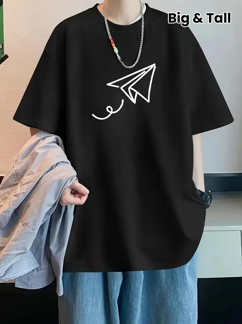 ASSEMA Kadın Baskılı T-Shirt Kısa Kol Bisiklet Yaka Ovarsize Rahat Kalıp Tişört -  Siyah