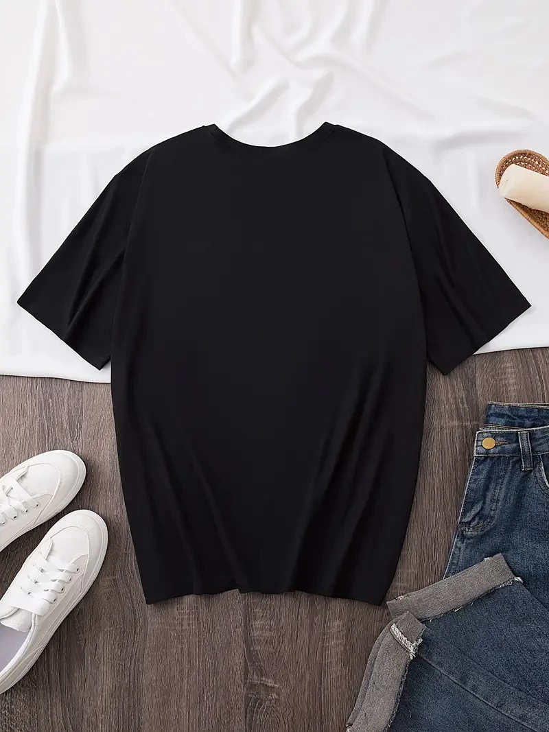 ASSEMA Kadın Baskılı Bisiklet Yaka Kısa kol T-shirt - Siyah