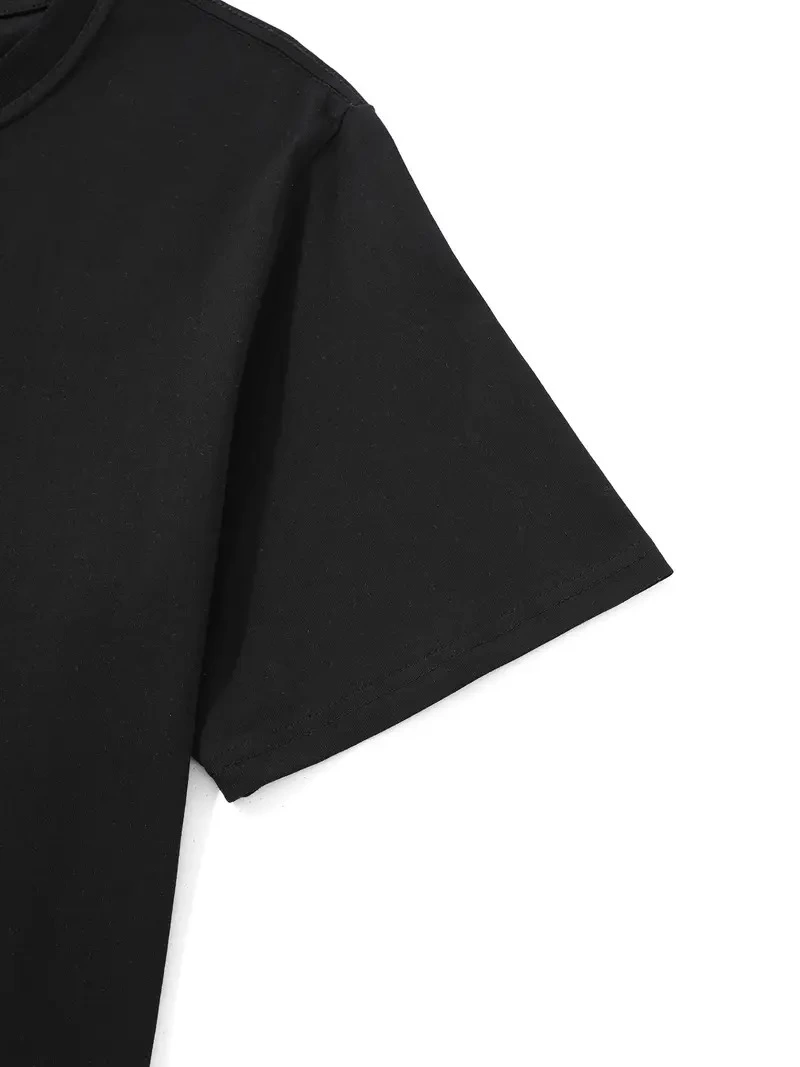 ASSEMA Kadın Baskılı T-Shirt Kısa Kol Bisiklet Yaka Ovarsize Rahat Kalıp Tişört -  Siyah