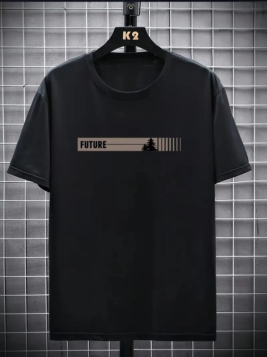 ASSEMA Erkek Penye Compack FUTRE Baskılı Kısa Kol Bisiklet Yaka T-shirt - Siyah