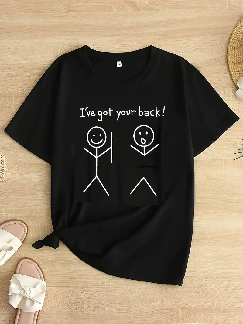 ASSEMA Kadın "I've Got Your Back" Baslılı tişört - Siyah