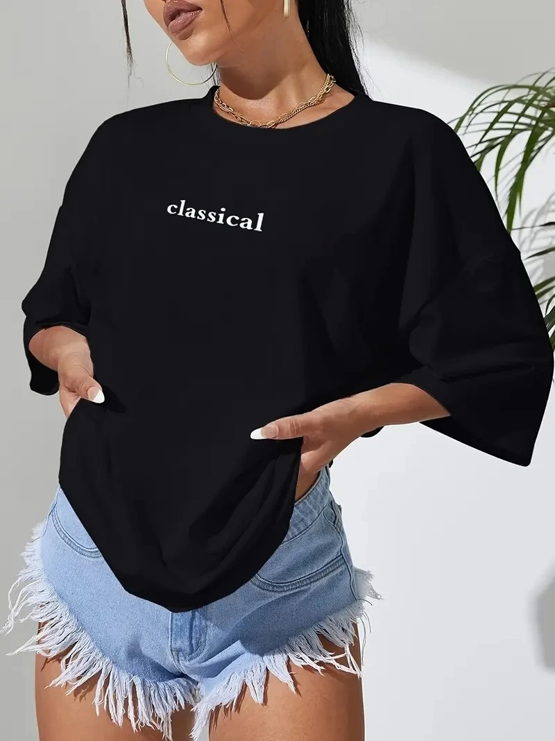 ASSEMA Kadın Penye Compack Classical Baskılı Kısa kol Tişort - Siyah