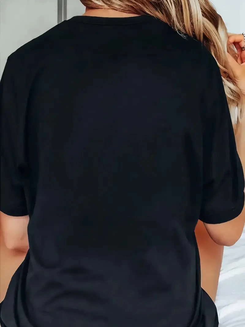 ASSEMA Kadın Penye Compack Baskılı Bisiklet Yaka Kısa Kol T-shirt - Siyah