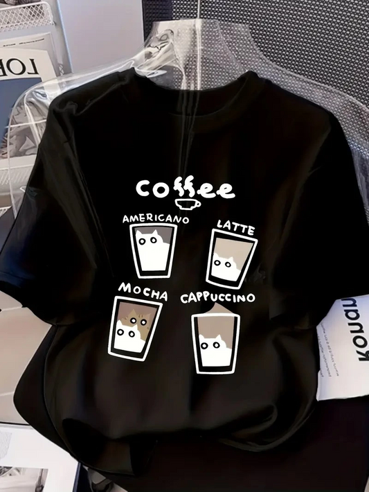 ASSEMA Kadın Baskılı T-Shirt Kısa Kol Bisiklet Yaka Ovarsize Rahat Kalıp Tişört -  Siyah