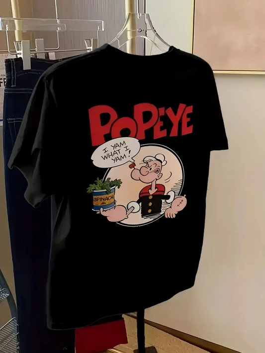 ASSEMA Erkek Popeye Baskılı Kısa kollu Tişort- Siyah