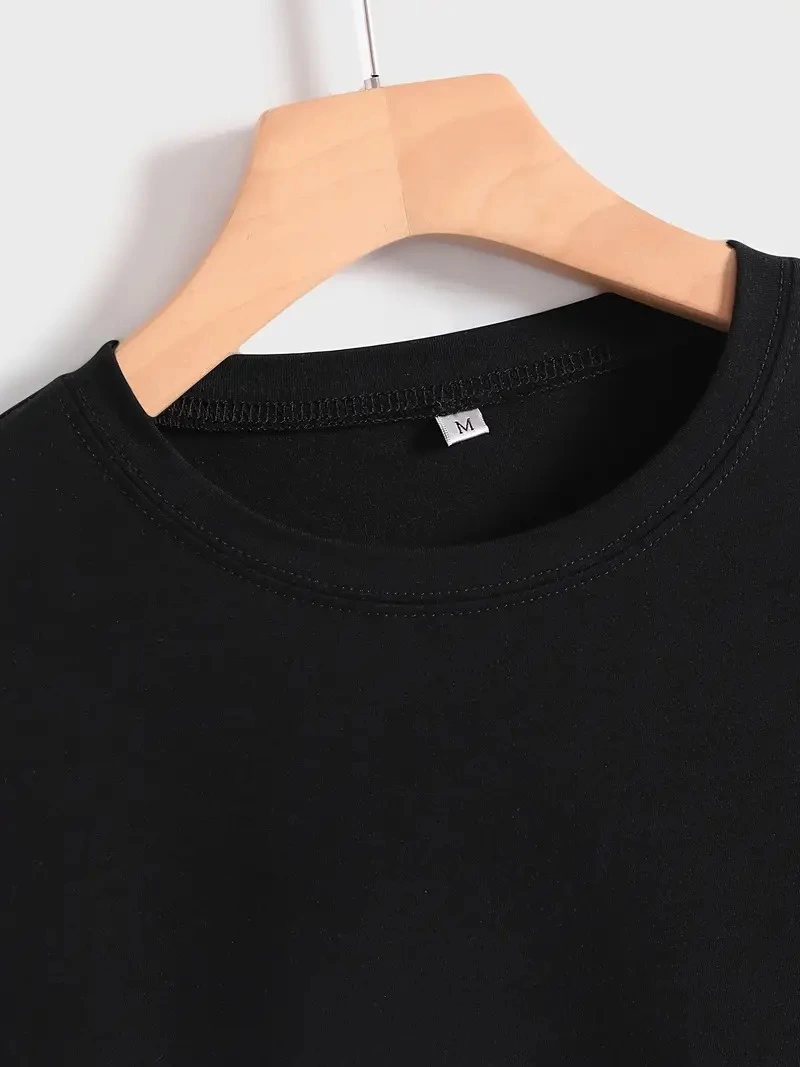 ASSEMA Kadın Penye Compack Baskılı Kısa Kol Bisiklet Yaka T-shirt - Siyah