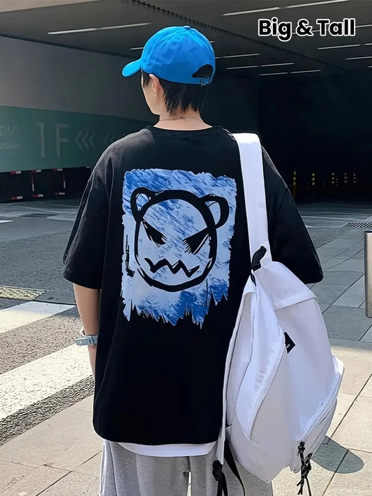ASSEMA ERKEK Bisiklet Yaka Kore tarzı baskı Kısa Kol t-shirt - Siyah
