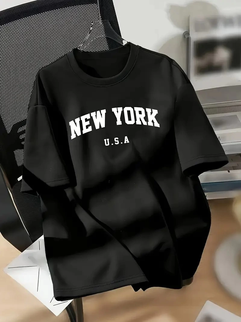 ASSEMA kadın New York Baskılı Kısa Kol Bisiklet Yaka T-shirt - Siyah