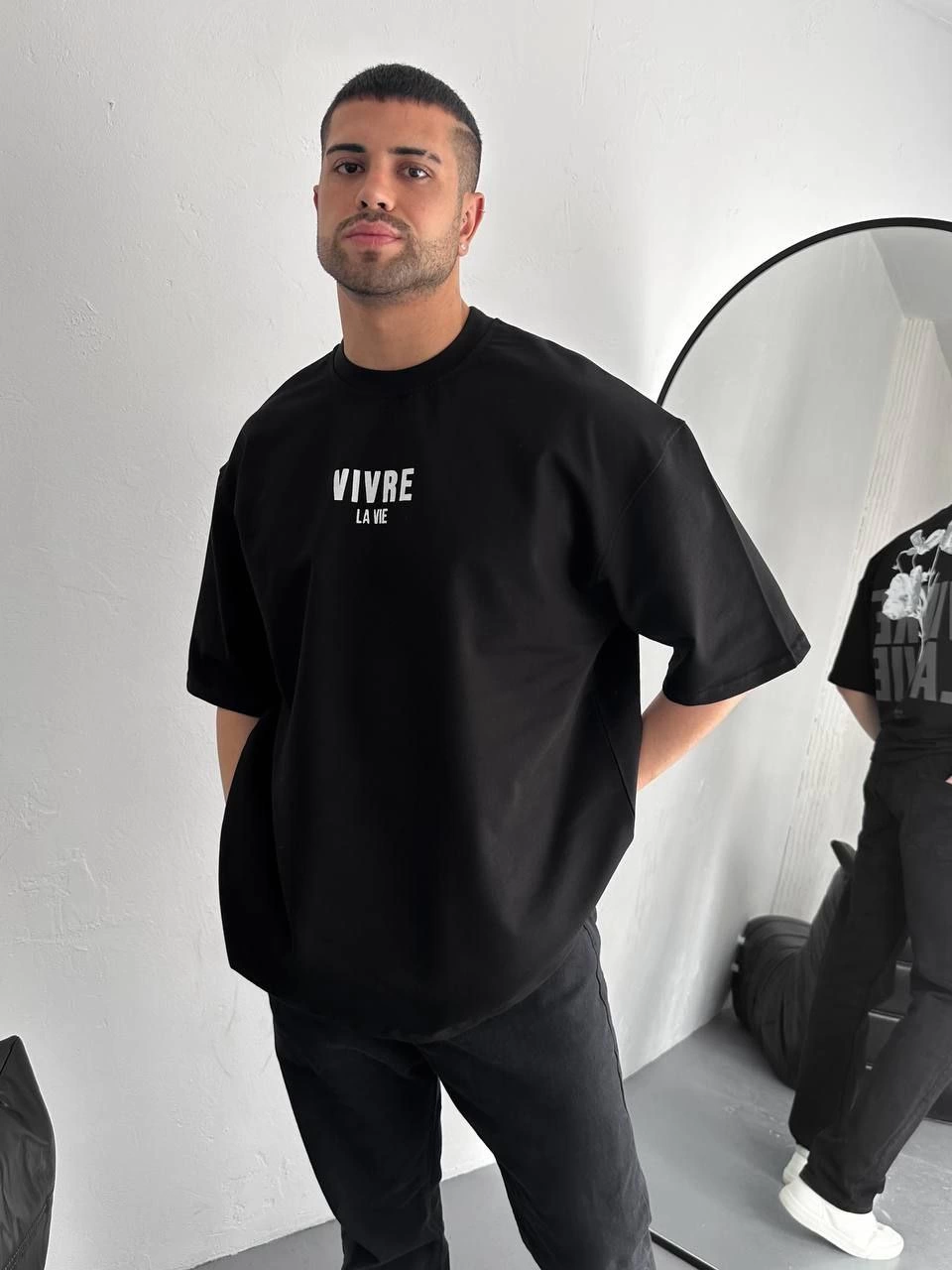 ASSEMA ERKEK Baskılı Oversize Bisiklet Yaka Kısa kol  T-shirt - Siyah