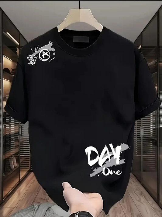 ASSEMA Kadın Penye Compack Day One Baskılı Oversize Bisiklet Yaka T-shirt - Siyah