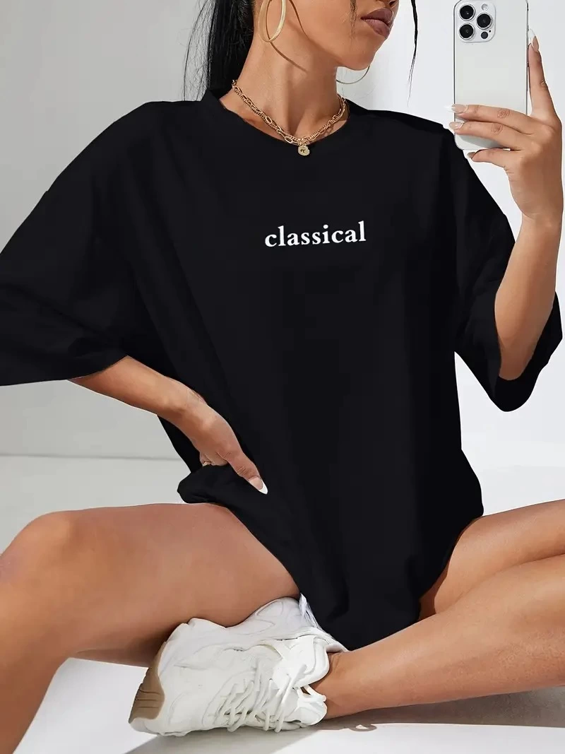 ASSEMA Kadın Penye Compack Classical Baskılı Kısa kol Tişort - Siyah
