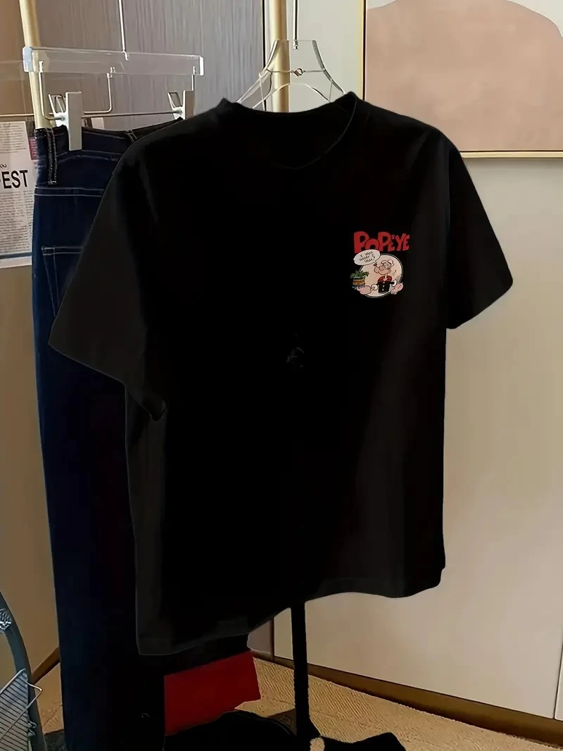 ASSEMA Erkek Popeye Baskılı Kısa kollu Tişort- Siyah