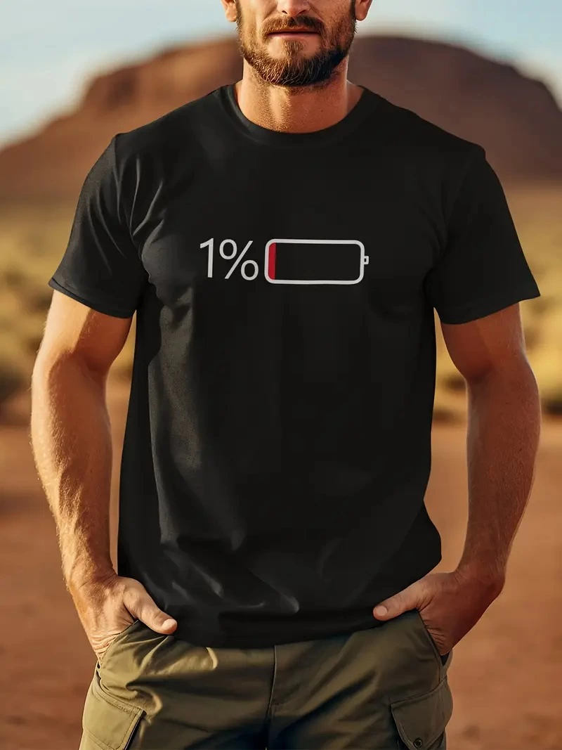 ASSEMA Erkek Sarj %1 Baskılı T-Shirt Kısa Kol Bisiklet Yaka Regular Fit Tişört - - Siyah