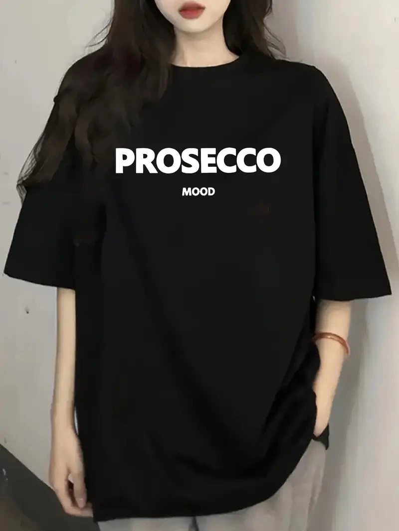 ASSEMA Kadın Penye Compack Baskılı Kısa Kol Bisiklet Yaka T-shirt - Siyah