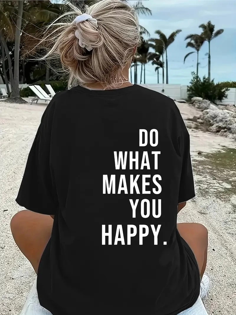 ASSEMA Kadın Baskılı T-Shirt Kısa Kol Bisiklet Yaka Ovarsize Rahat Kalıp Tişört -  Siyah