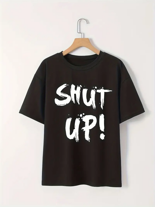 ASSEMA Kadın Baskılı Oversize Bisiklet Yaka Kısa Kol Yazlık T-shirt - Siyah