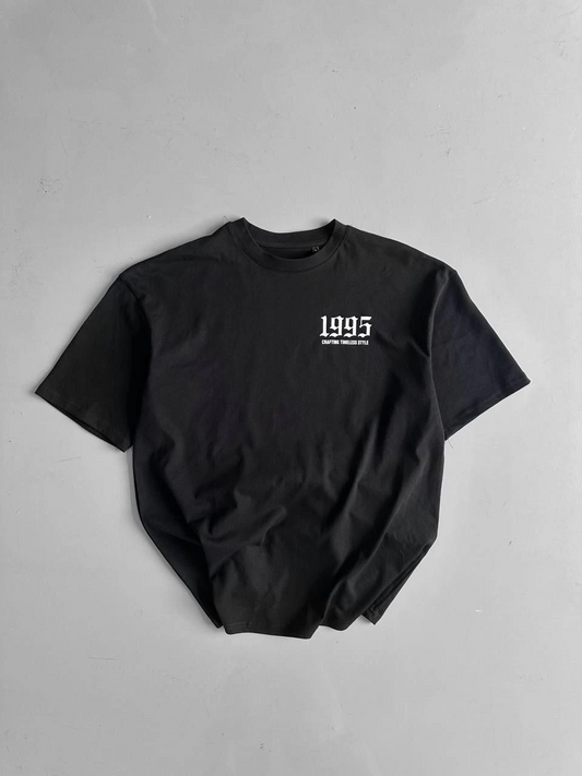 ASSEMA Erkek Penye Compack Baskılı Oversize Bisiklet Yaka Kısa Kol Yazlık T-shirt - Siyah