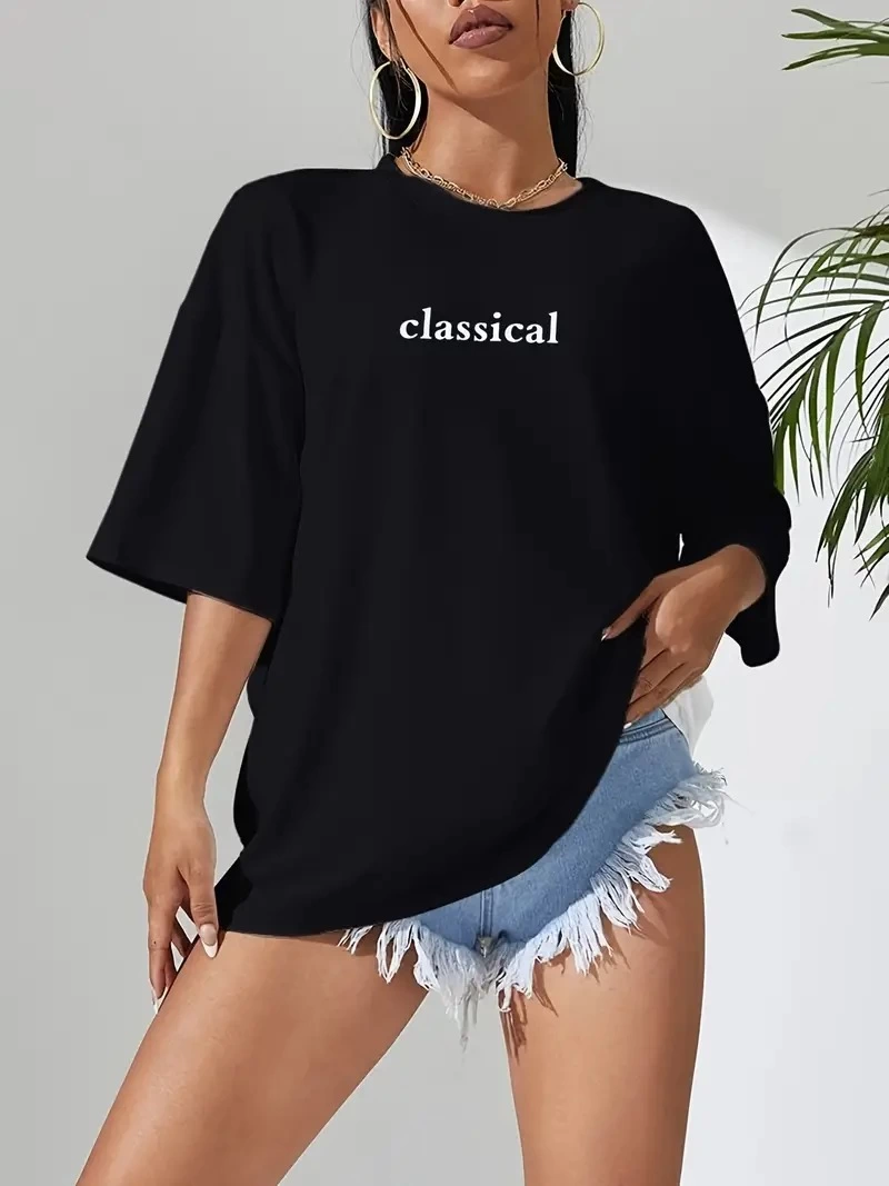 ASSEMA Kadın Penye Compack Classical Baskılı Kısa kol Tişort - Siyah