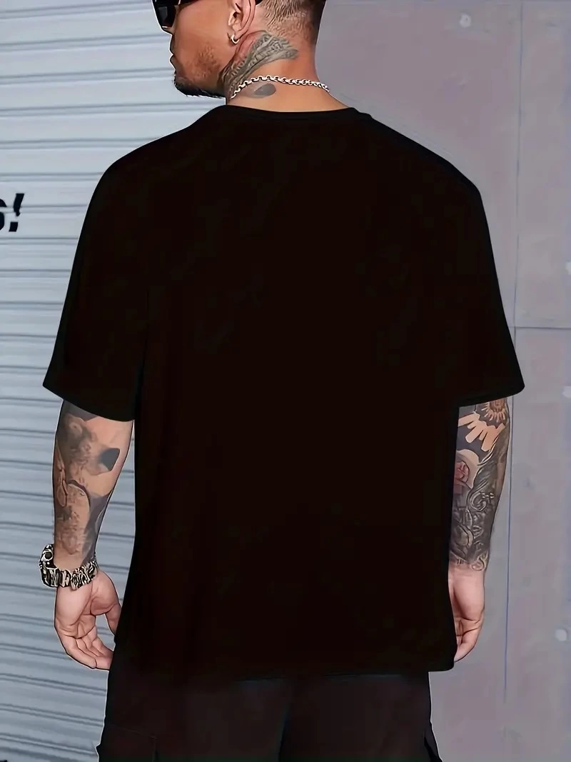 ASSEMA Erkek Baskılı T-Shirt Kısa Kol Bisiklet Yaka Regular Fit Rahat Kalıp Günlük Tişört - Siyah