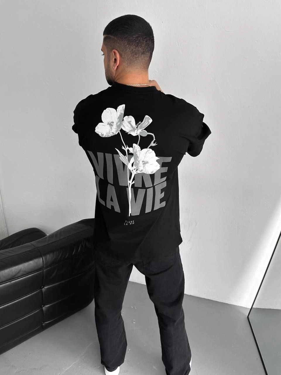 ASSEMA ERKEK Baskılı Oversize Bisiklet Yaka Kısa kol  T-shirt - Siyah