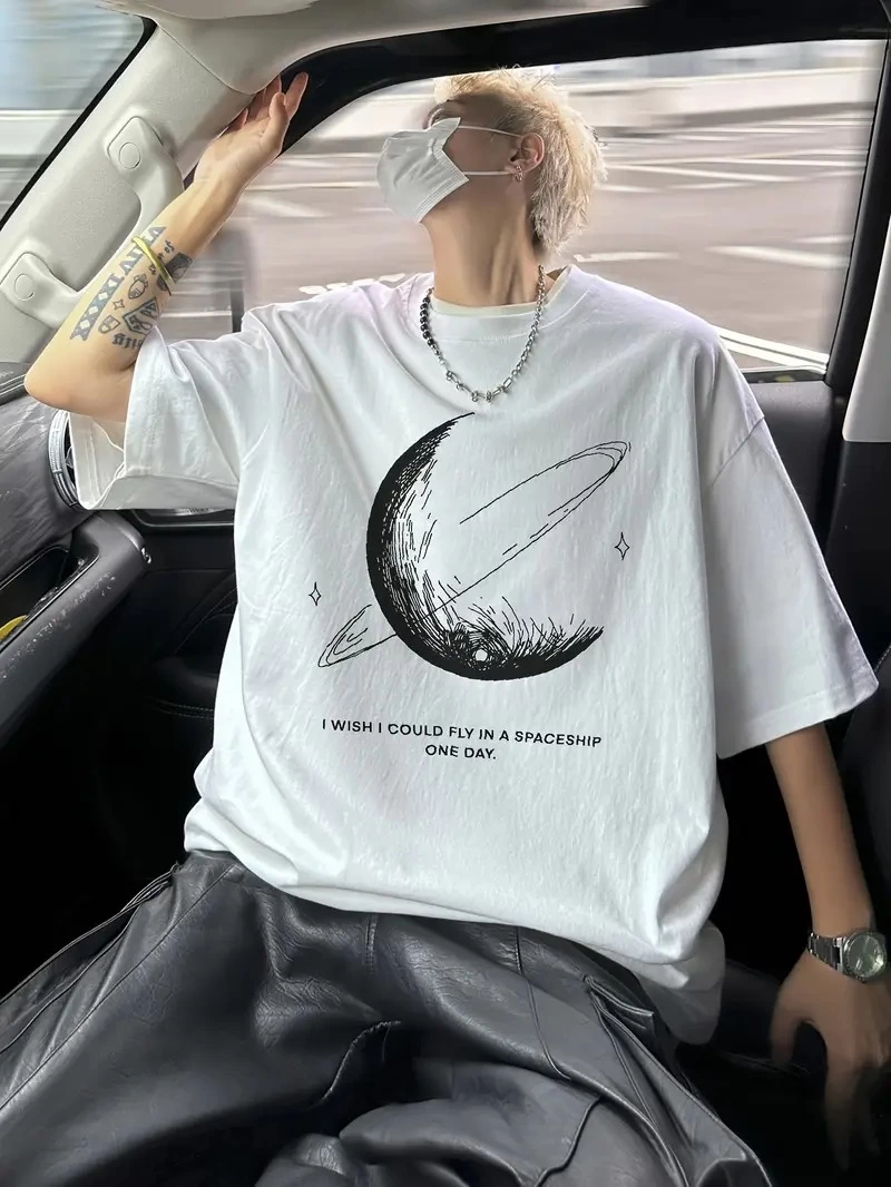 ASSEMA Erkek Baskılı Tişort Kısa Kol Bisiklet Yaka Ovarsize T-Shirt -  Beyaz