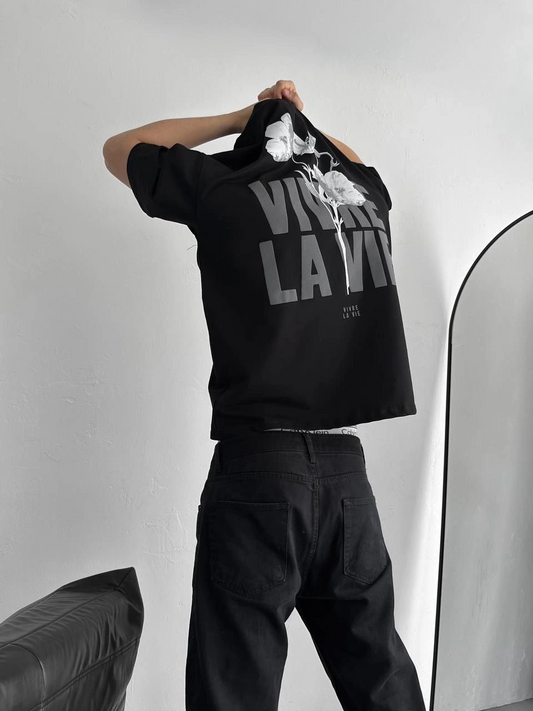 ASSEMA ERKEK Baskılı Oversize Bisiklet Yaka Kısa kol  T-shirt - Siyah