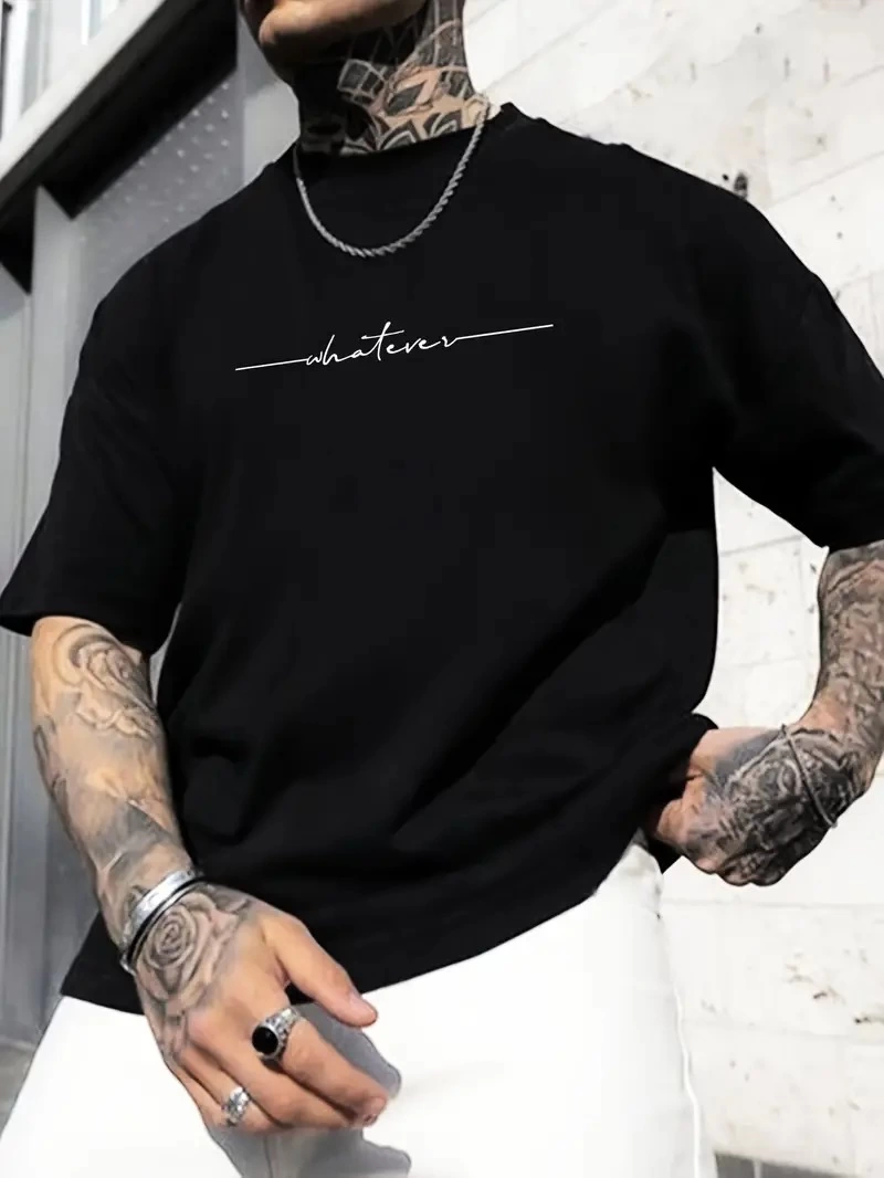 ASSEMA Erkek Baskılı T-Shirt Kısa Kol Bisiklet Yaka Regular Fit Rahat Kalıp Günlük Tişört - Siyah