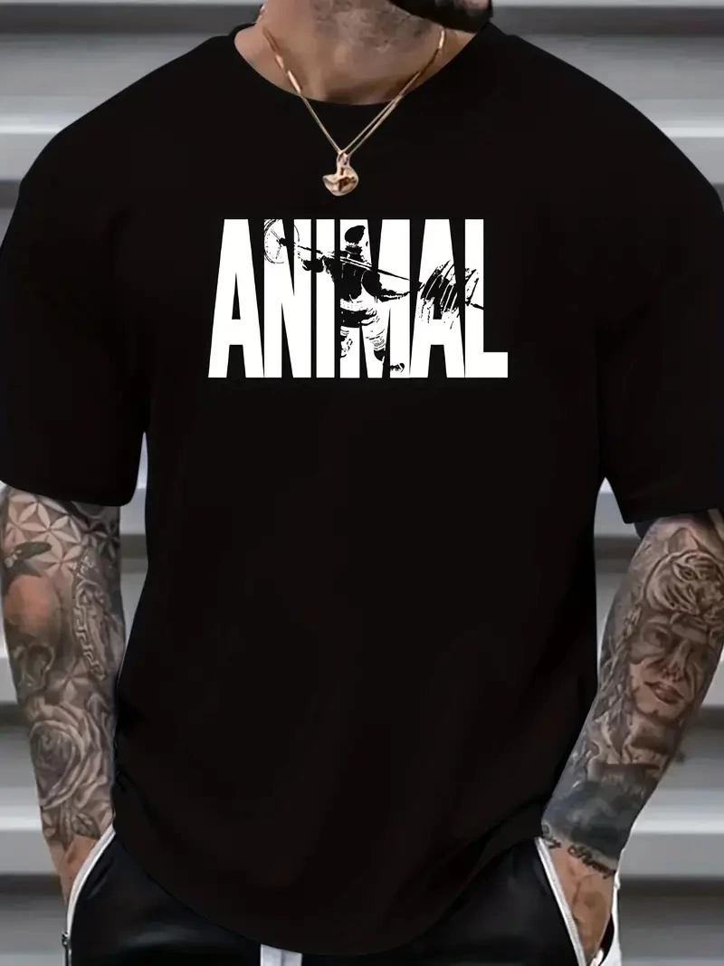 ASSEMA Erkek ANIMAL Desen Baskı Tişört - Siyah