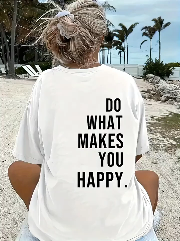 ASSEMA Kadın Baskılı T-Shirt Kısa Kol Bisiklet Yaka Ovarsize Rahat Kalıp Tişört -  Beyaz
