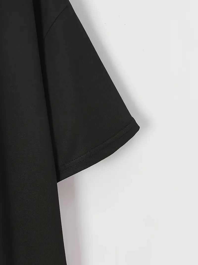 ASSEMA Kadın Baskılı Oversize Bisiklet Yaka Kısa Kol Yazlık T-shirt - Siyah