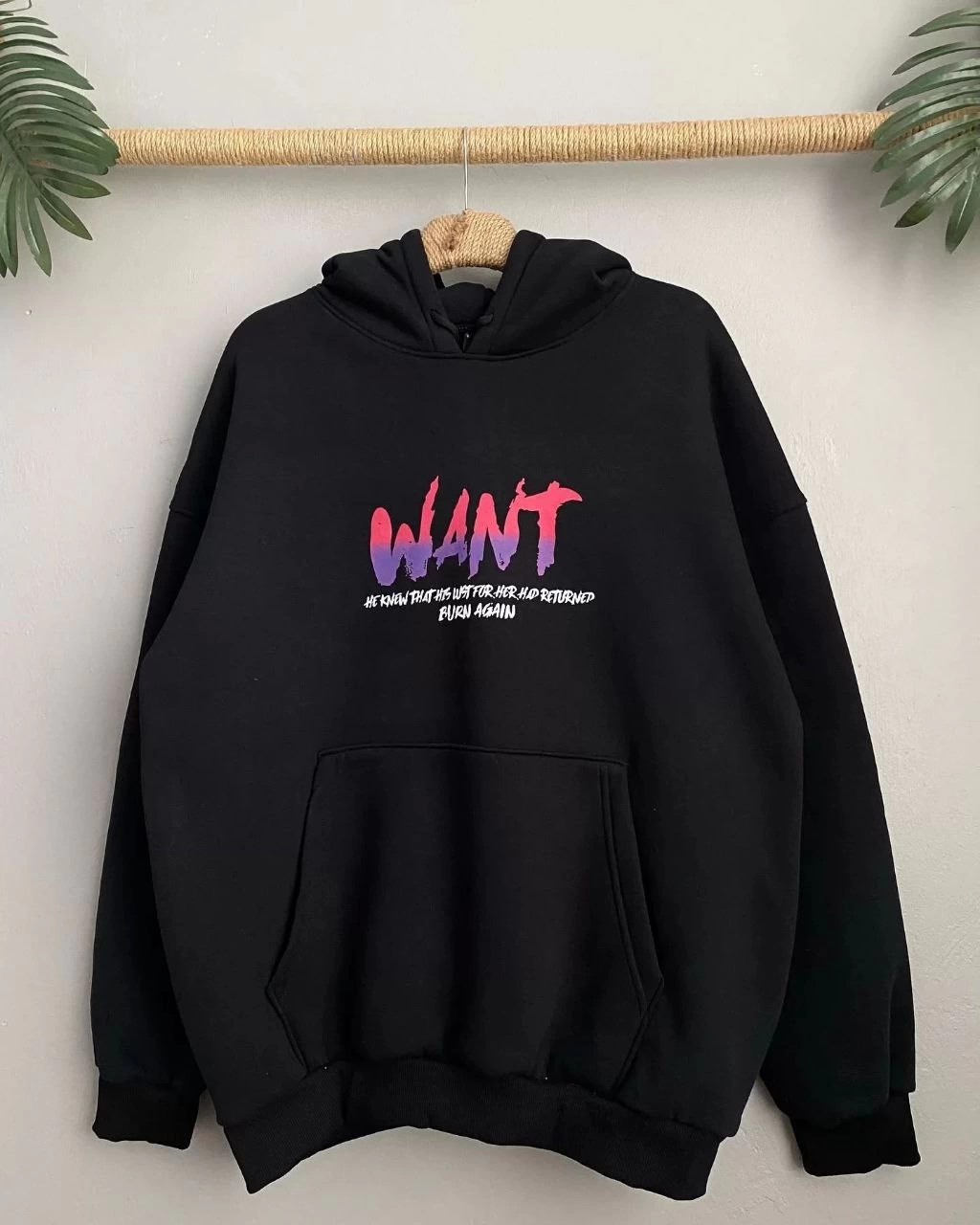 ASSEMA Kadın Baskılı Üç İplik Kapüşonlu Oversize Sweatshirt - Siyah