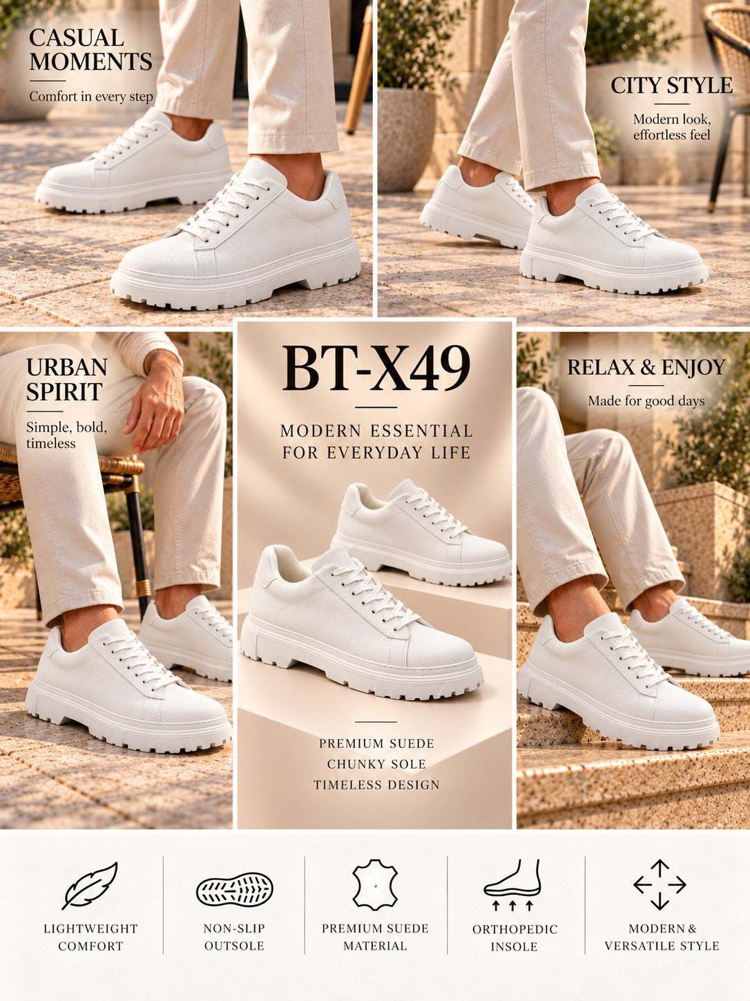 BayTuluk BT-X49 Beyaz Cilt Yüksek Taban Bağcıklı Erkek Günlük Ayakkabı