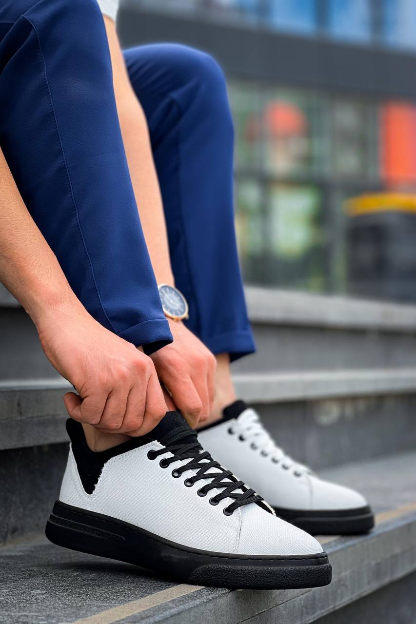 ASSEMA KB-X204 Kuback Beyaz Siyah Keten Siyah Yüksek Taban Günlük Erkek Spor Ayakkabı