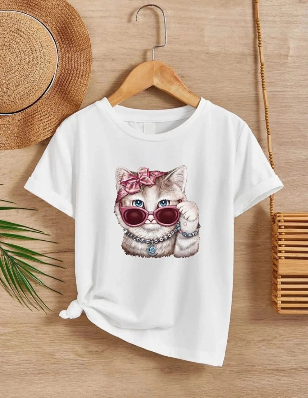 ASSEMA Kız Çocuk Bisiklet Yaka Baskılı T-Shirt - Beyaz