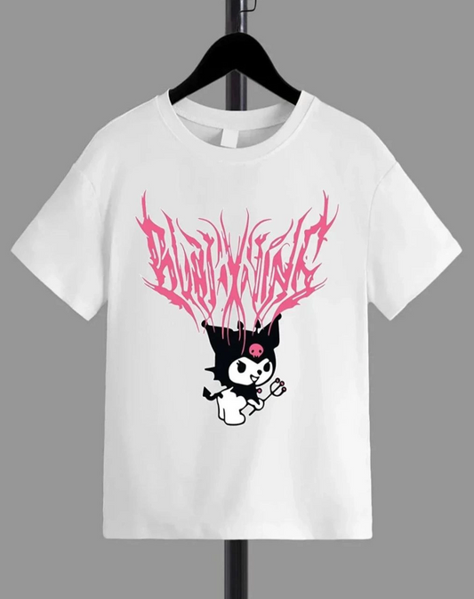 ASSEMA Kız Çocuk Bisiklet Yaka Baskılı T-Shirt - Beyaz