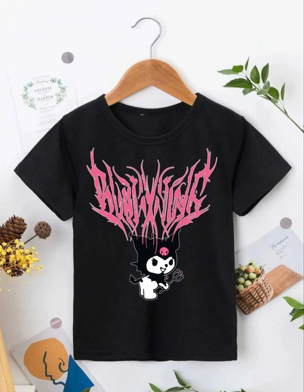 ASSEMA Kız Çocuk Bisiklet Yaka Baskılı T-Shirt - Siyah