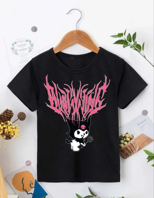 ASSEMA Kız Çocuk Bisiklet Yaka Baskılı T-Shirt - Siyah