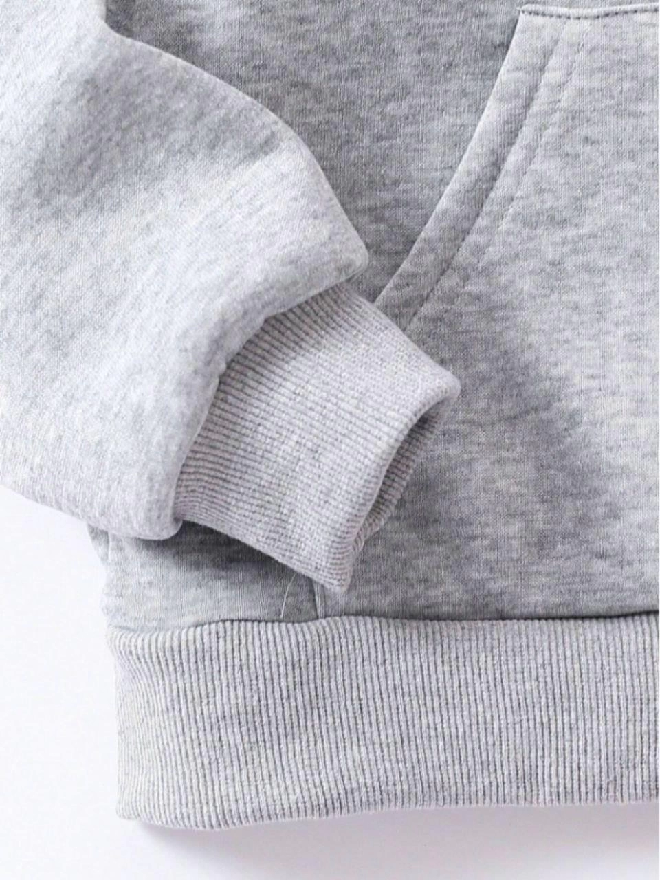 ASSEMA Çocuk Unisex Kapüşonlu Kedicik Baskılı Pamuklu Sweatshirt - Gri