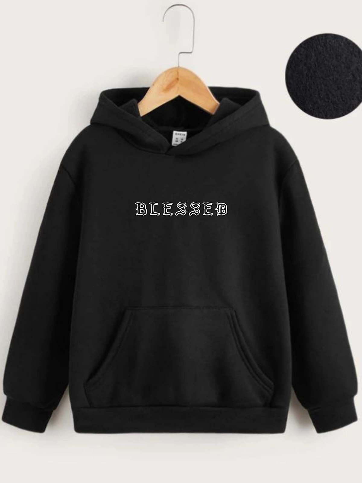 ASSEMA Çocuk Unisex Kapüşonlu Ön ve Arka Blessed Baskılı Sweatshirt - Siyah