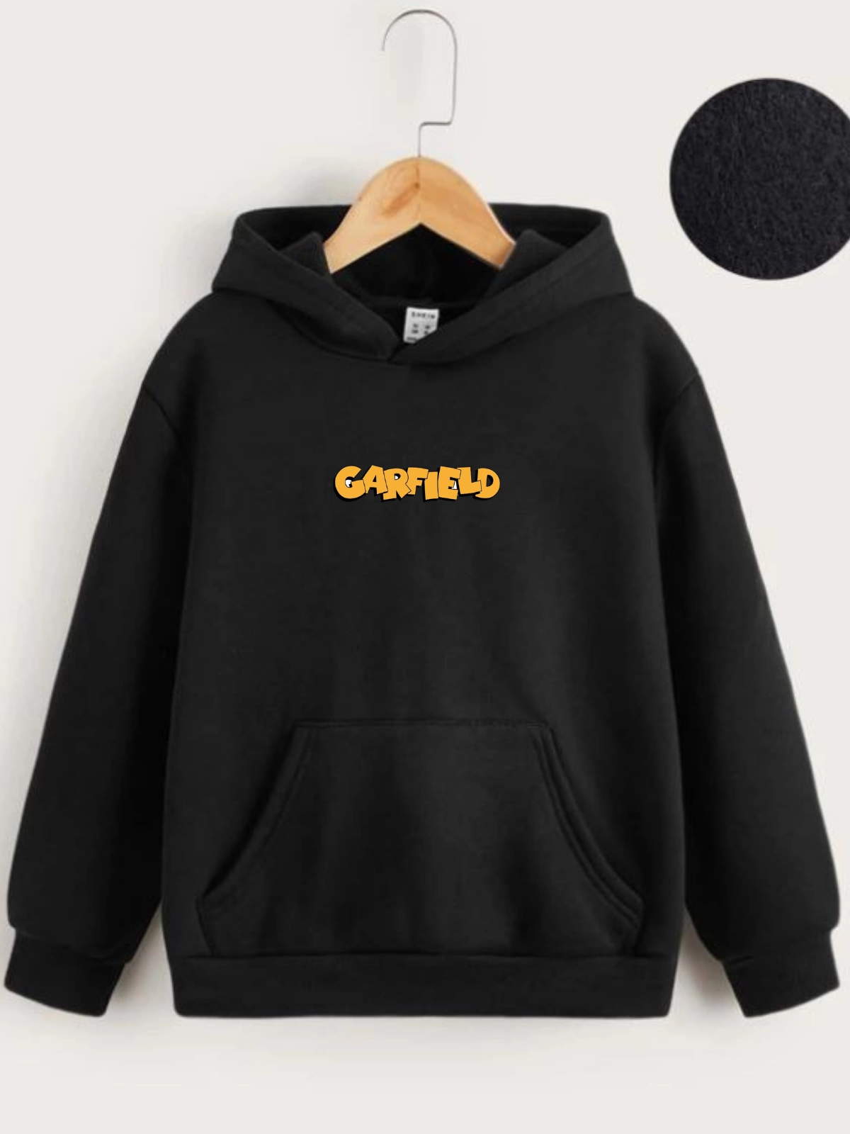 ASSEMA Çocuk Unisex Kapüşonlu Ön ve Arka Garfield Baskılı Sweatshirt - Siyah