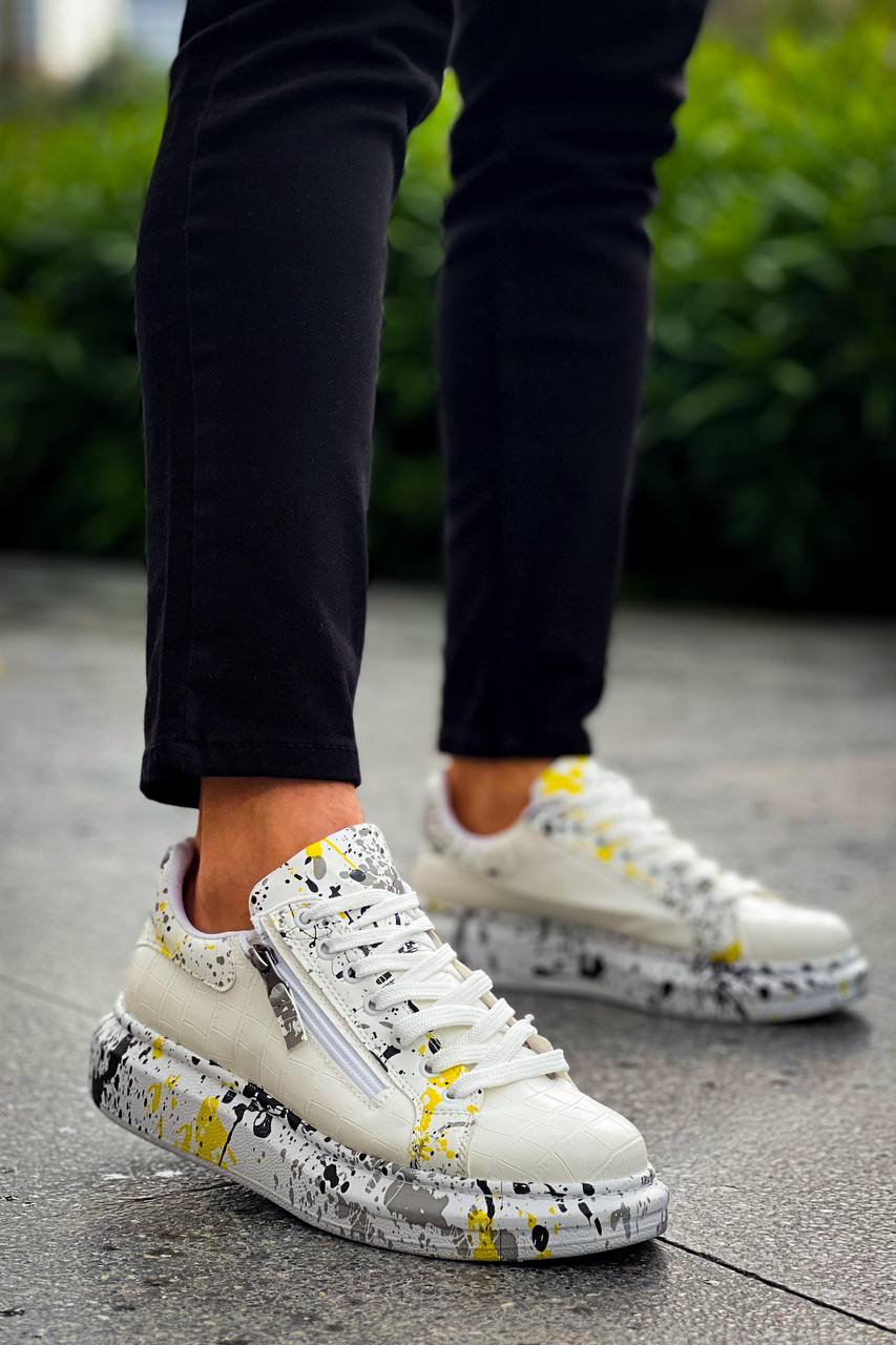 ASSEMA KB-02 Kuback Bağcıklı Crocodile Beyaz Sarı Günlük Erkek Ayakkabı