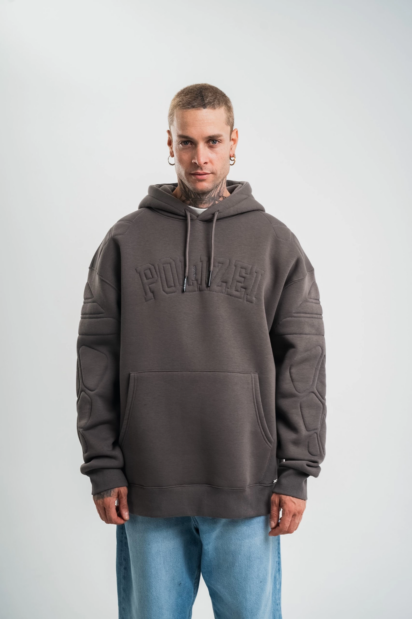 ASSEMA Erkek Nakış İşlemeli Kapşonlu Antrasit Sweatshirt Üç İplik Double Oversize- Füme