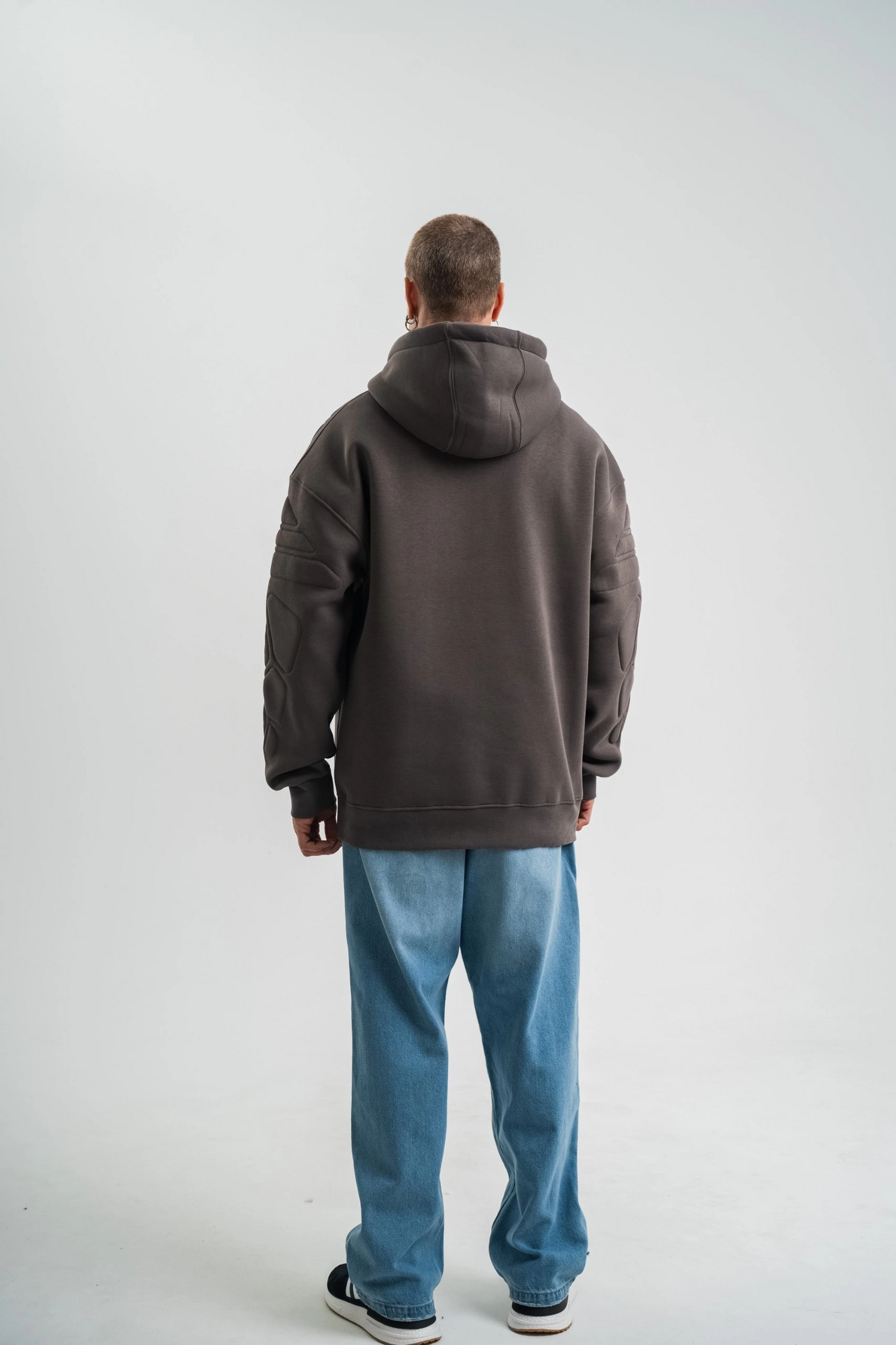 ASSEMA Erkek Nakış İşlemeli Kapşonlu Antrasit Sweatshirt Üç İplik Double Oversize- Füme