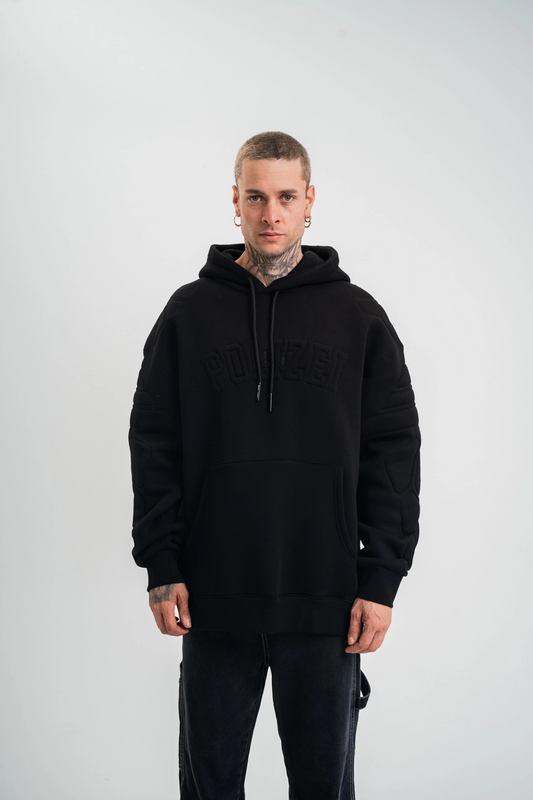 ASSEMA Erkek Oversize Kapşonlu Nakışlı SweatShirt - Siyah