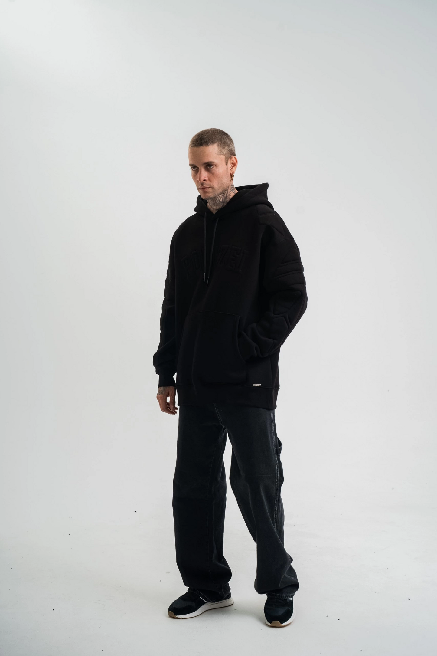 ASSEMA Erkek Oversize Kapşonlu Nakışlı SweatShirt - Siyah