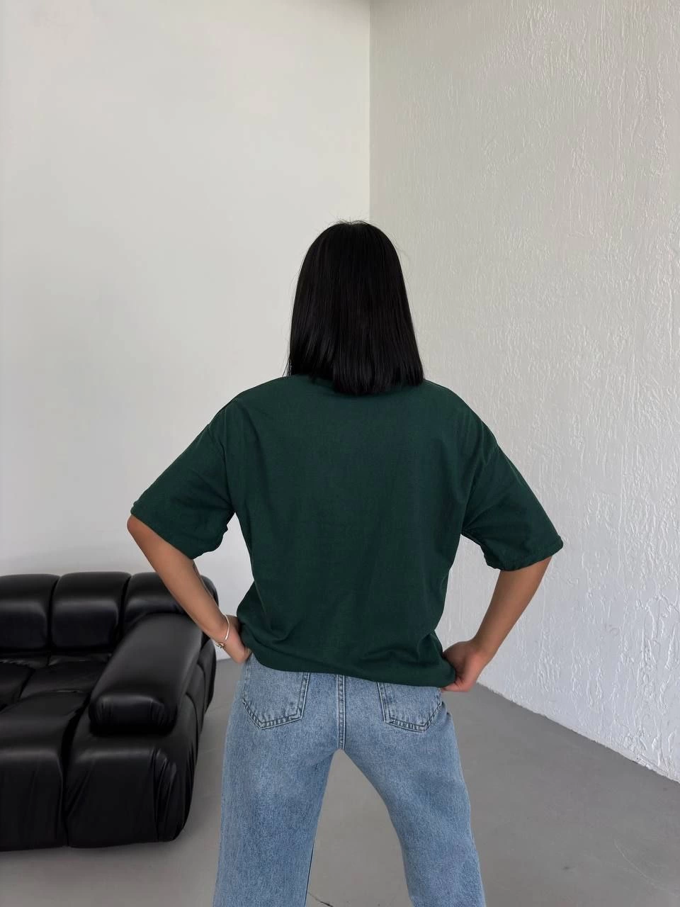 ASSEMA Kadın Düz T-Shirt Kısa Kol Bisiklet Yaka  Ovarsize Rahat Kalıp Günlük Tişört  - Haki